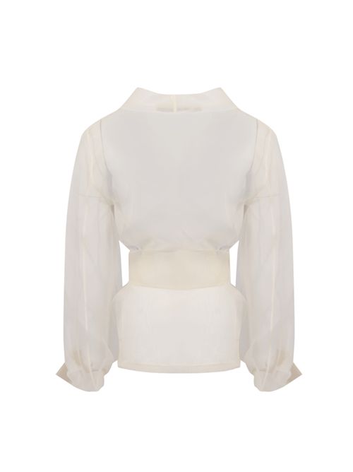 Giacca semitrasparente in seta Avorio D. Exterior | 626843AVOR